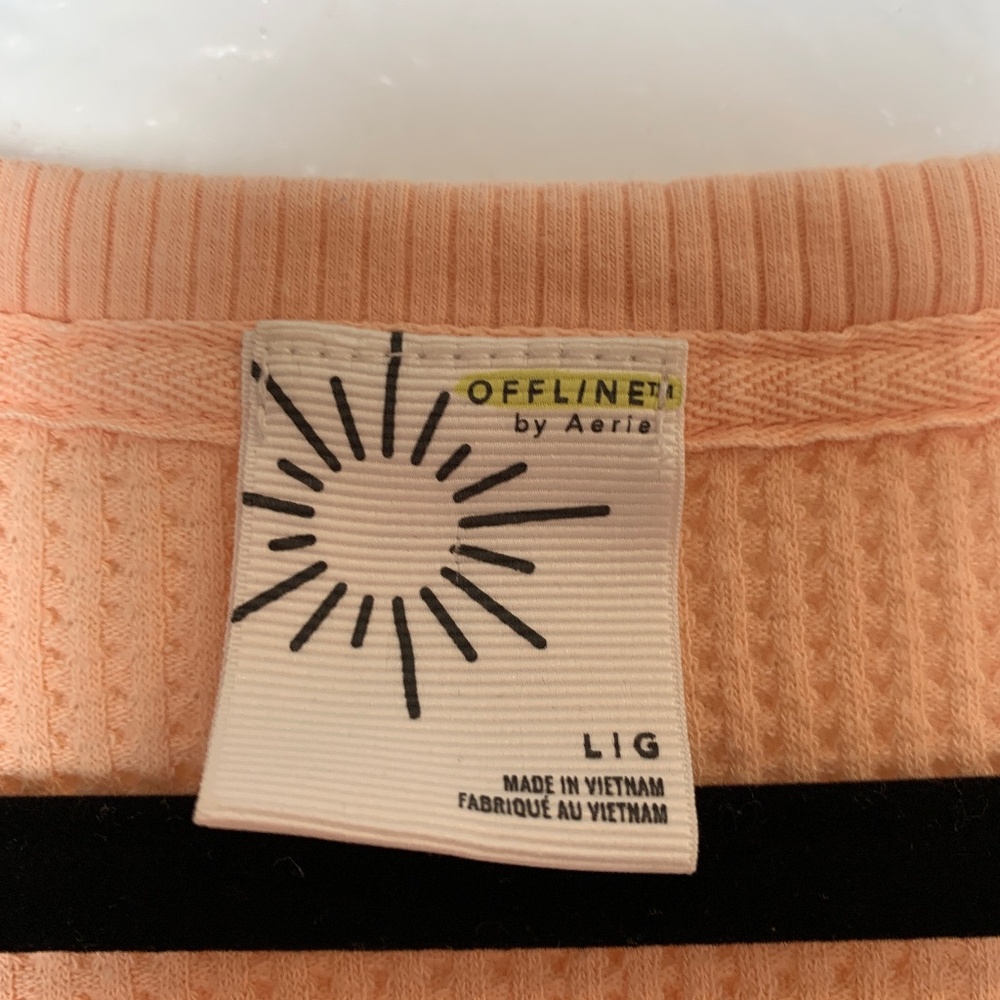 Offline by Aerie T Shirt Large Dance Club Waffle Knit Long Sleeve Peach Orange - Picture 4 of 15